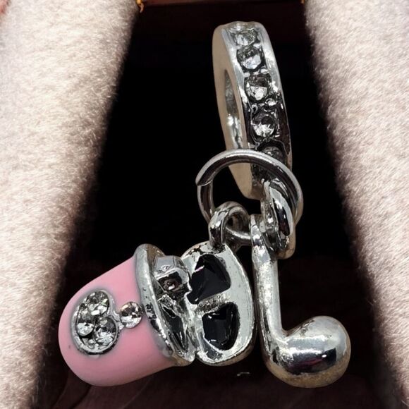 Pink Headphones 3D Dangle Charm Bracelet Rhinestone Silver Case + Earphone Gift - Picture 3 of 10